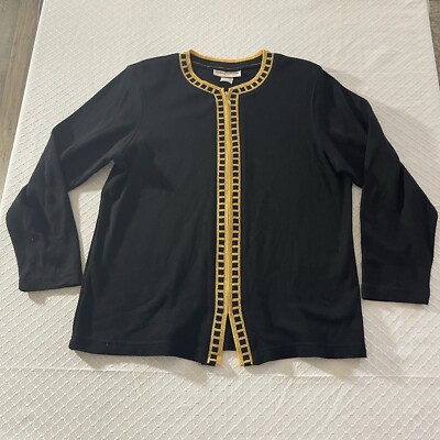 Cathy Daniels Ladies Medium Knit Top Gold Black Zippered