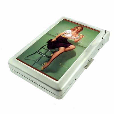 Pin Up Retro Ice Cream Funny D 102 Cigarette Case Built in Lighter Metal Wallet