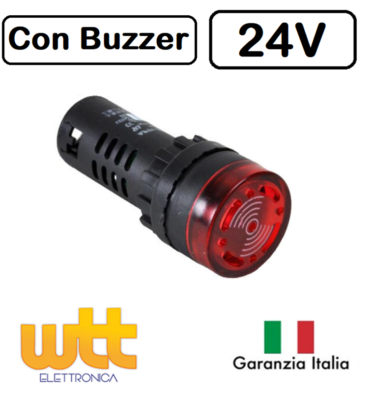 Segnalatore spia indicatore LED ROSSA 24V con cicalino buzzer da pannello