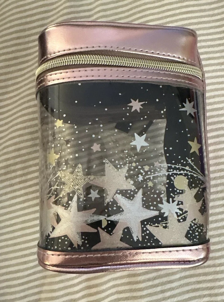 Victoria Secret Tren Estuche de Viaje Maquillaje Bolsa de Cosméticos Transparente Metálico Rosa Dorado Foto 2 de 4