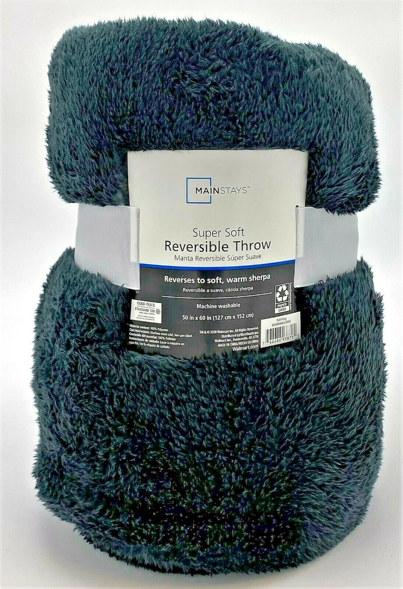Mainstays Super Soft Reversible Sherpa Throw Blanket 50 x 60 Navy Blue Gray