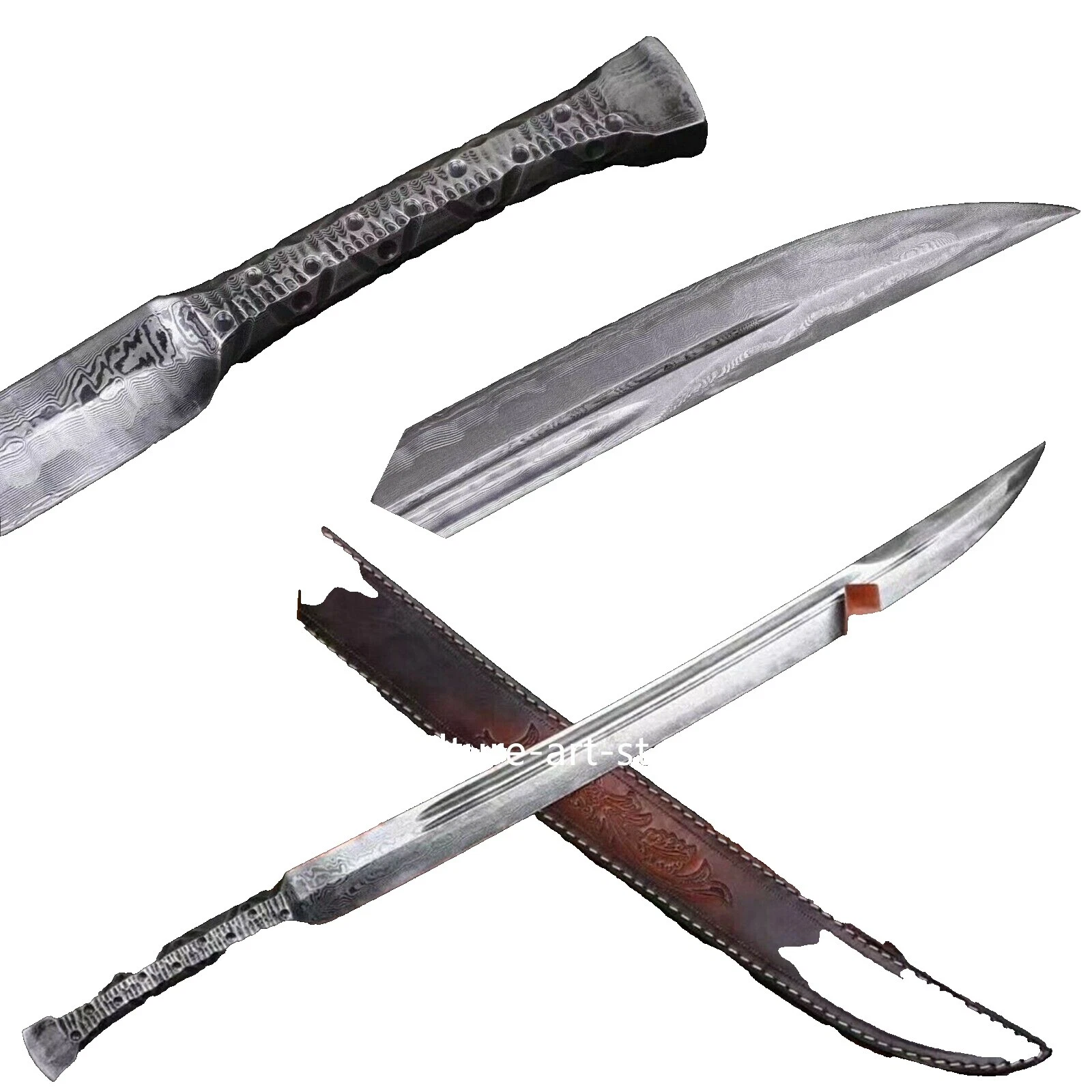 Damascus Steel Blade Brown Collectible Asian Swords & Sabers