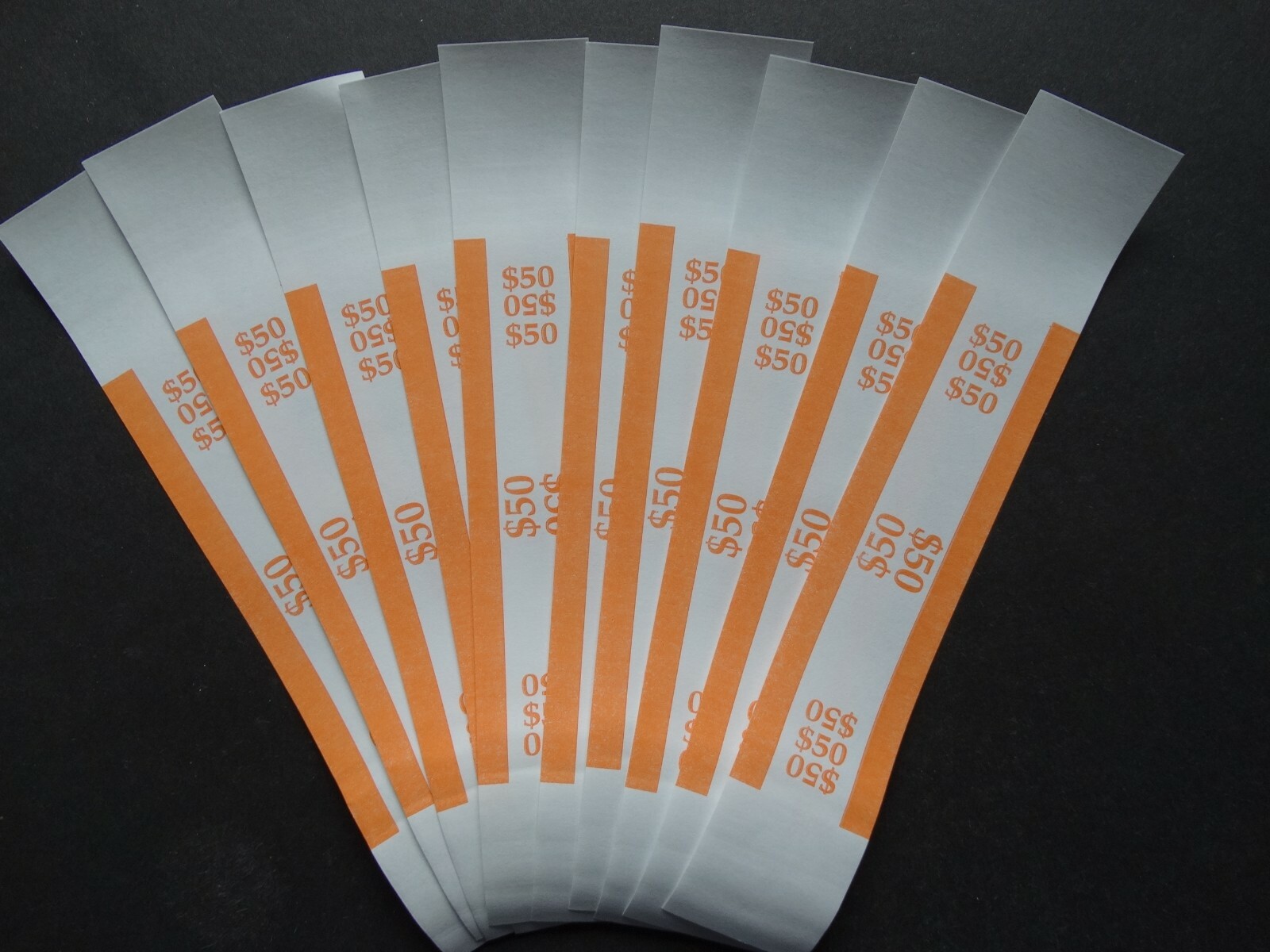10 - Orange $50 Cash Money Self-Sealing Straps Currency Bands