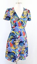J Crew Mercantile Blue Colorful Floral Print Faux Wrap Dress A Line Size 00