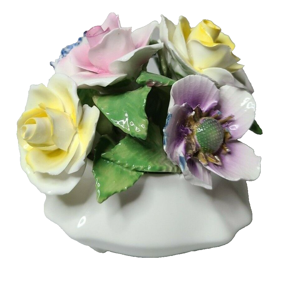 Vintage Radnor Bone China Ceramic 3D Roses Flower Bouquet In White