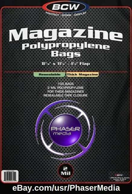 BCW Thick Magazine Bags 25 CT. Resealable Polypropylene Sleeves 1-MAG-R-THICK