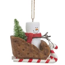 Ganz Smores Sled Snowman Resin Holiday Christmas Ornament, 3"