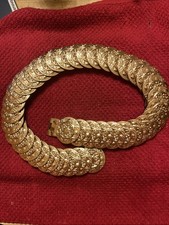 Vtg Gold Medallion Stretch Belt 26-34" Elastic Hammered Disc Boho Goddess Disco