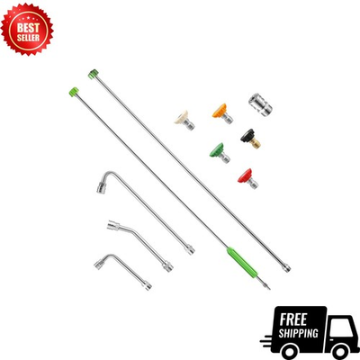 #ad 120” Pressure Washer Extension Wand Kit Curved Rods 5 Nozzles 1 4” QC $43.99