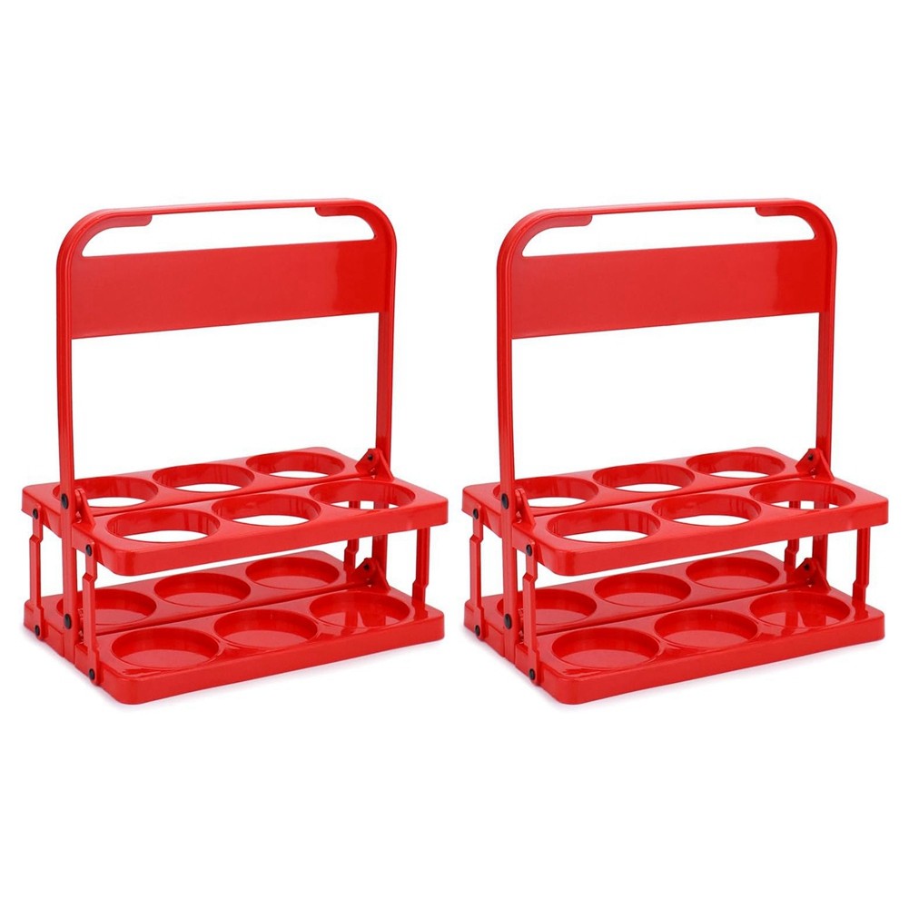 2 Piece Foldable Plastic Drink Carrier Cup Holder Reusable Red Beverage5526