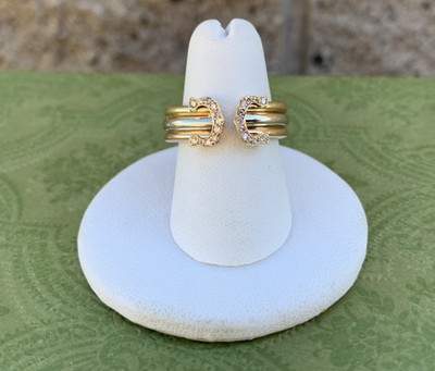 1997 Cartier 18K Gold Tricolor Double C Diamond Ring (Size 7.5)