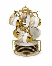 Kaffe Tassen Set 200ml mit Ständer aus Gold/...