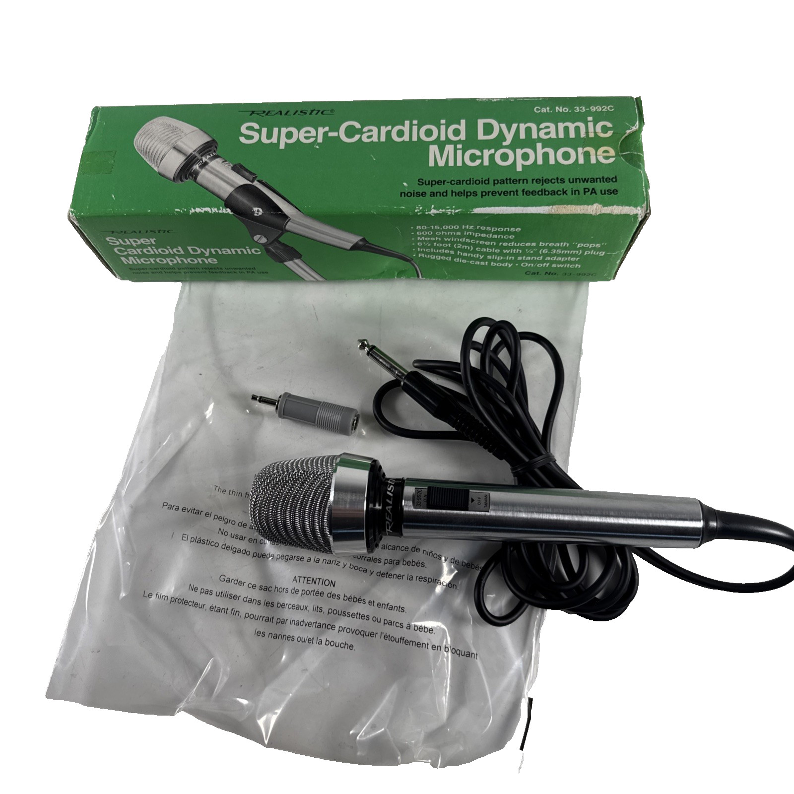 Vintage Realistic Super-Cardioid Dynamic (Microphone Only)  #33-992 No Adapter