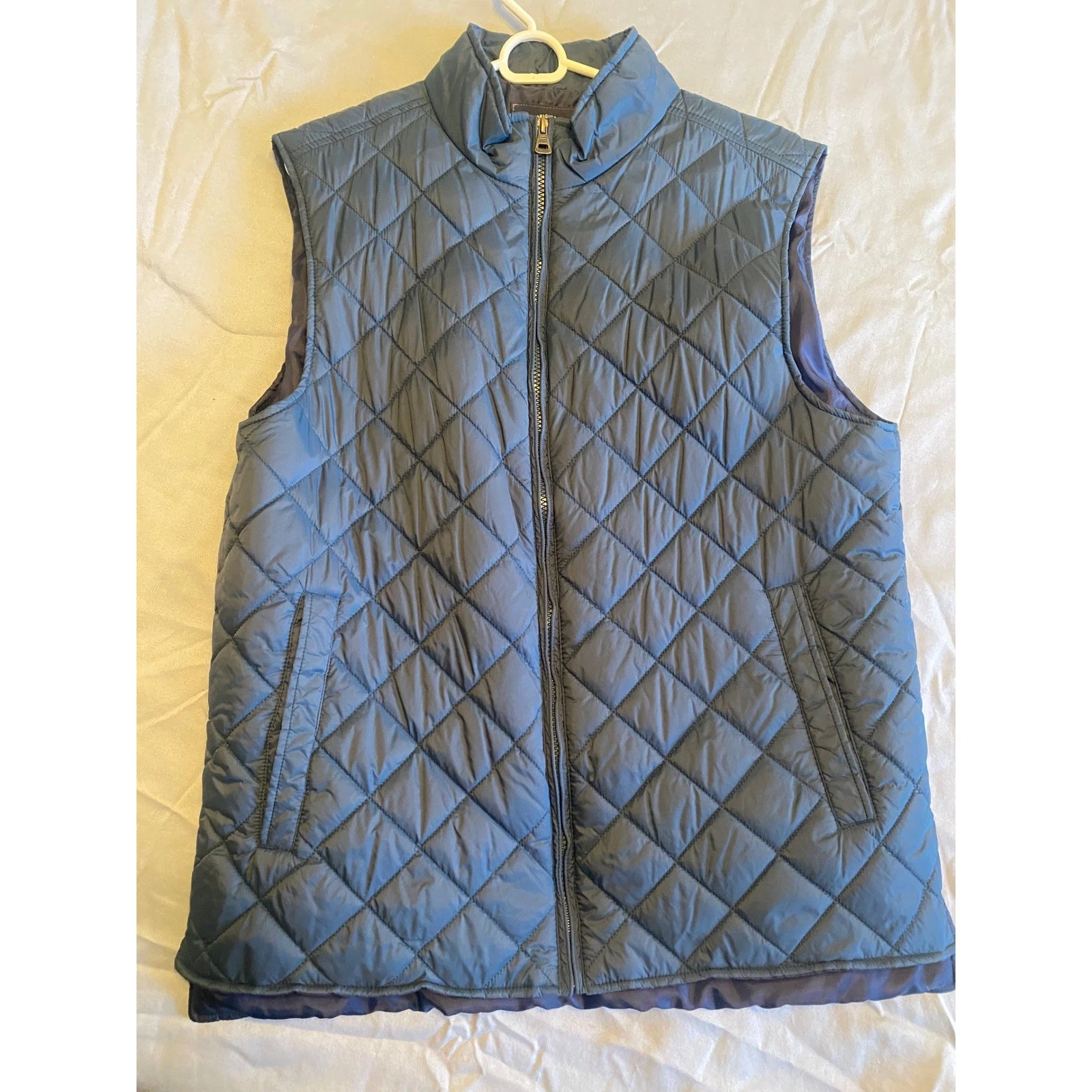 Weatherproof Vintage Quilted Vest Mens Large Blue Diamond Mock Neck Zip