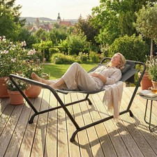 Freestanding Outdoor Hammock with Stand with Headrest, Side Pocket, Dark Grey