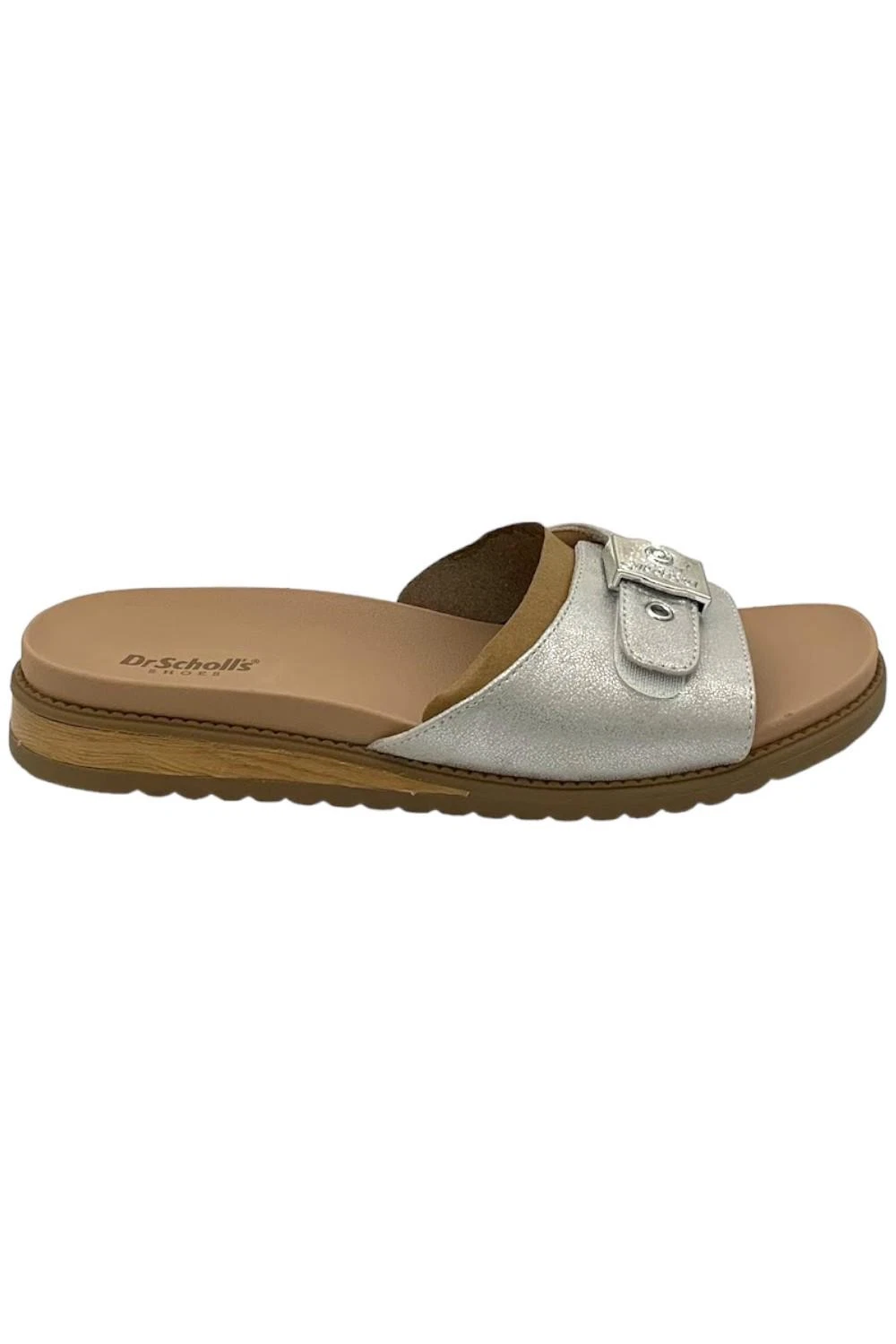 Dr. Scholl's Buckle Slide Sandals Island Icon Silver Metallic