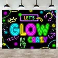 Neon Glow Party Decorations Supplies Backdrop Glow in The Dark Let’s Glow 7x5ft