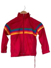Vintage Ocean Pacific OP Rainbow Red Windbreaker Youth Jacket w/ Hood