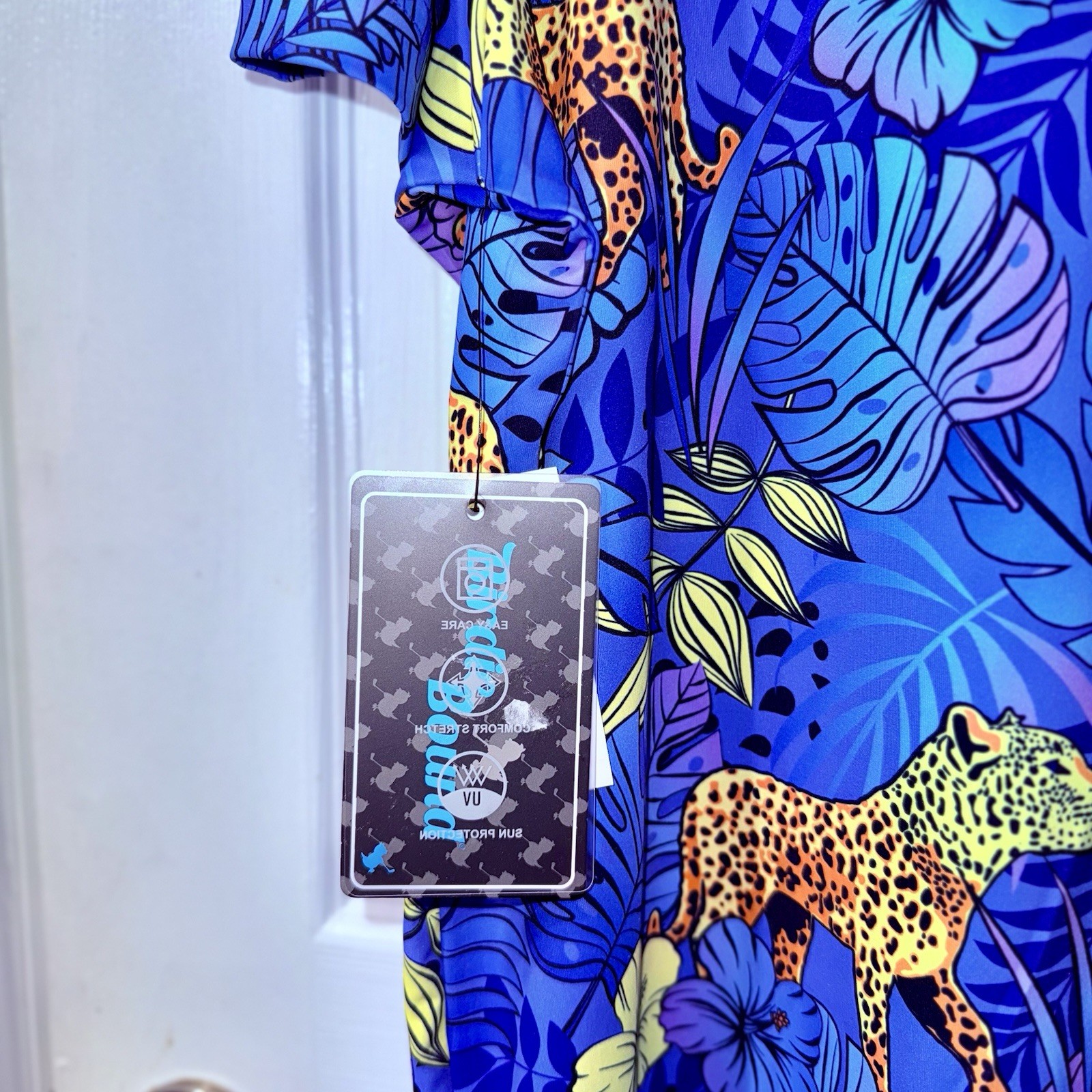 Birdie Bound Leopard Golf Polo Men’s Shirt Jungle Leopard Azure Blue Golf