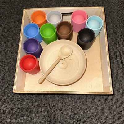 Ulanik Kugeln in Bechern 10 Farben Montessori Holzspielzeug ab 1 Jahr