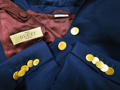 HOT Women's GUCCI @ UNIFORM SPORTS GOLD BUTTON WOOL NAVY BLAZER Jacket 38 EUR XS