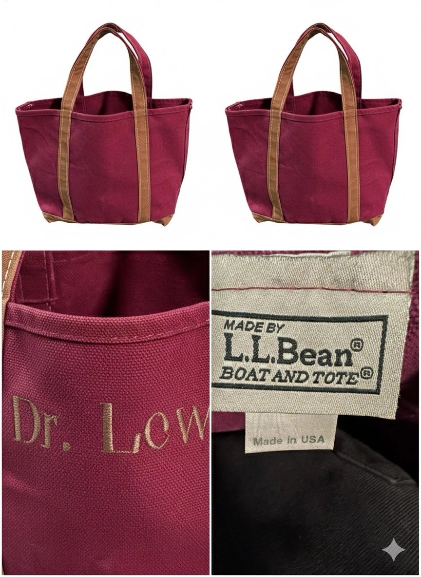 Vtg L.L. Bean Boat and Tote Med Plum Burgundy RARE Retired Color USA "Dr.Lew"