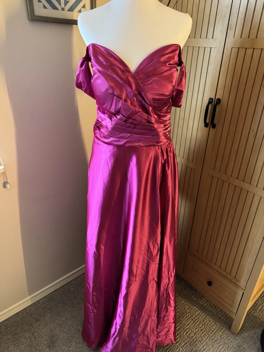 white christmas dresses Berylove Women Fuchsia Bridesmaid Dress with Lace-Up Back A Line Wedding Guest Dress with Slit, Fuchsia / US22W main image 0