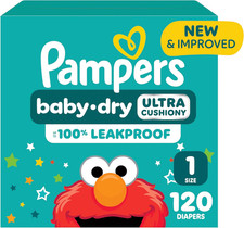 Pampers Baby Dry Diapers, Size 1, 120 Count, Absorbent Disposable 0.38 per diaper