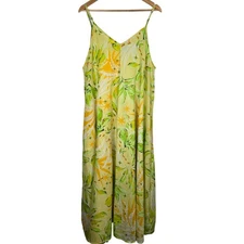 Haute Hippie Style Yellow Floral Maxi Sundress Cotton V Neck Spaghetti Strap