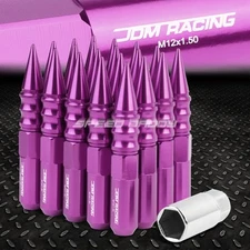 JDM ALUMINUM PURPLE SPIKED LUG NUTS+ADAPTER 20PCS/SET M12X1.5 20MM OD/123MM TALL