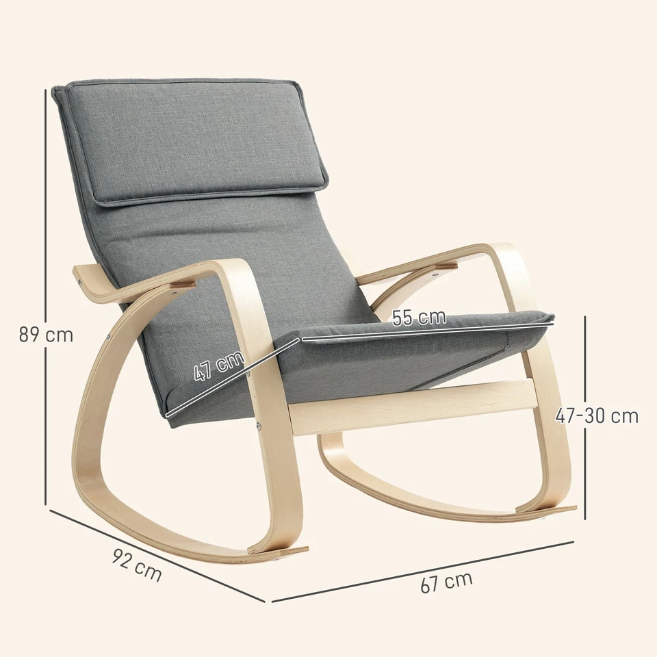 HOMCOM Comfortable Relax Rocking Chair with High Back, Curved Wooden Frame, Grey - Image 3 of 4