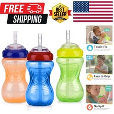 Nuby No-Spill Sippy Cup with Flex Straw - 3-Pack 10-Ounce Bottles - Sippy Cups