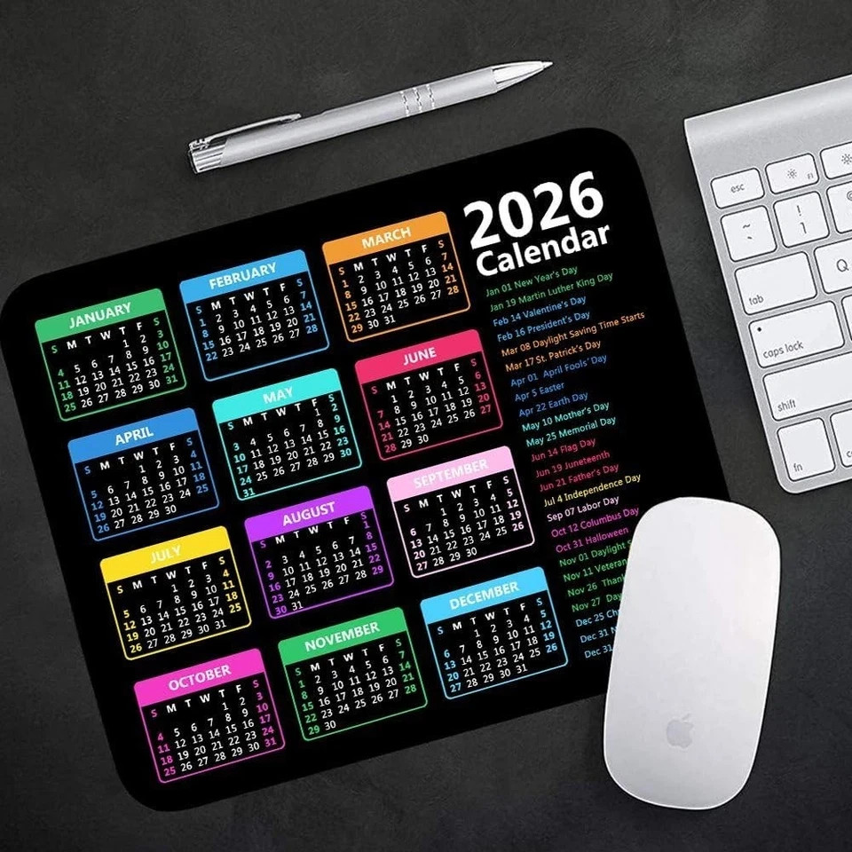 2026 Calendar With Holiday Mouse Pad Gaming Rectangle Mousepad Color S L960 