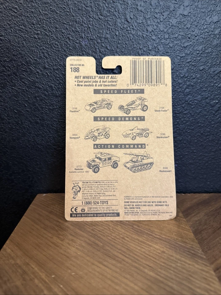 Hot Wheels 1991 Hummer No188 камуфляжный военный грузовик — синяя карта • 1:64 • запечатанный - Изображение 3 из 3