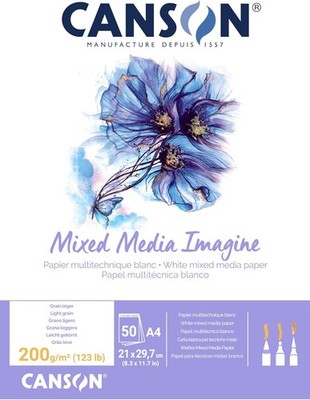 Canson Imagine Mixed Media 200gsm Paper Natural White A4 pad Including 50