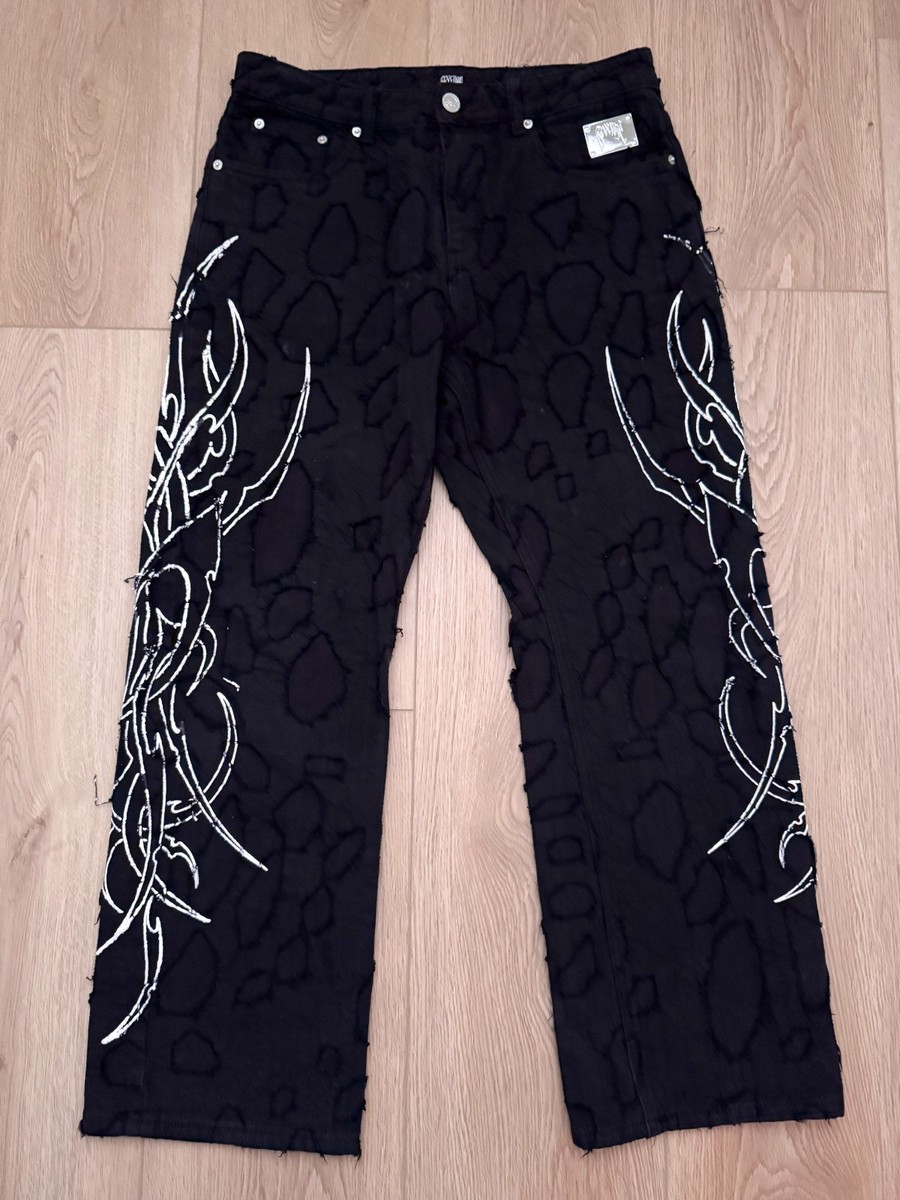 Revenge Spider Web Black Denim Jeans Pants Size 32 Grunge Boro
