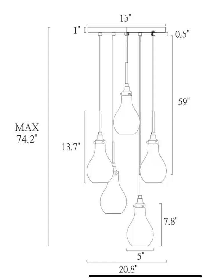 Uolfin Cluster 5-Light Chandelier Black Brass Teardrop with Clear Glass Shades - Image 3 of 4