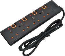 Image of Ss_Ext_Bk Black 2M 4 Way Gang Switched Surge Protected Extension Lead with LED I
