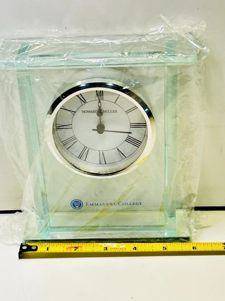 Howard Miller 645-643 Cooper Desk Alarm Glass Clock “Emmanuel College” NOB B4 - Image 4 of 4