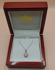 9ct Gold Opal and Sinulate Diamond Cluster Pendant and Chain