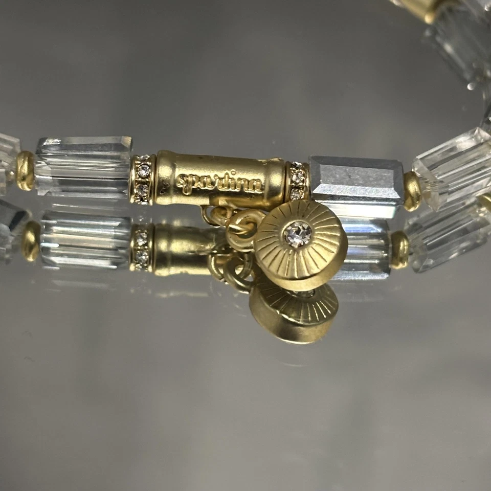 Spartina Beaded Charm Bracelet Crystal Brass 7in Gold Tone Fashion Jewelry - Image 4 of 4