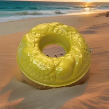 Vtg Vibrant Yellow Aluminum Jello Mold Bunt Cake Ring Wall Hanging Fruit MCM