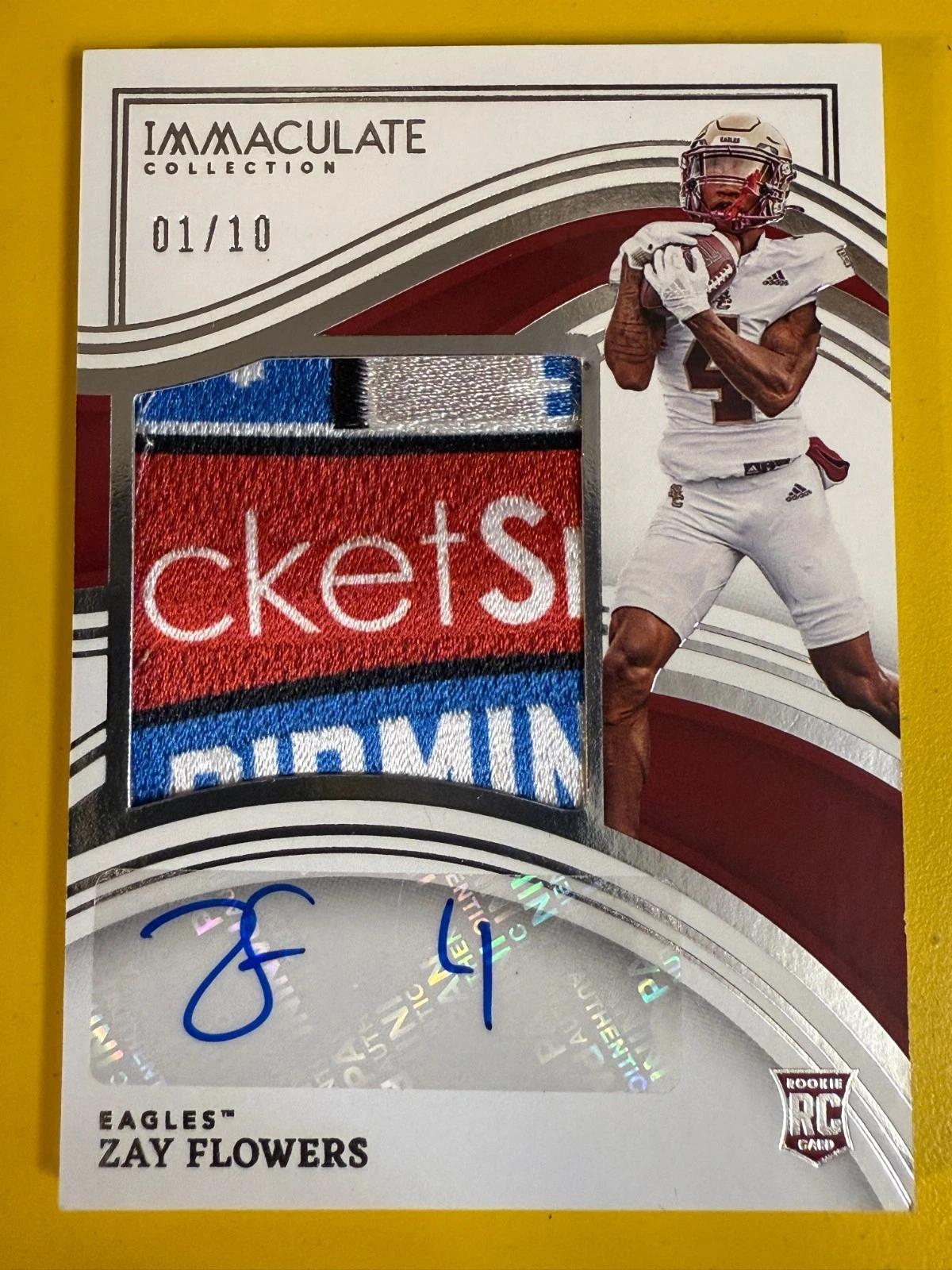 Zay Flowers Panini Immaculate Collection Collegiate Rookie Patch Autographs #16 Bowl Logo 2