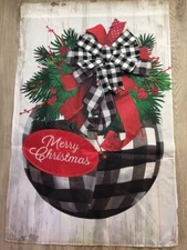 Evergreen Garden Flag Black Buffalo Check Ornament Merry Christmas 27 x 44