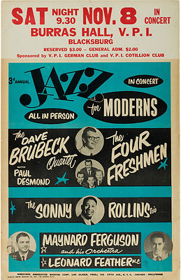 JAZZ / Swing Concert Window Poster FOUR FRESHMEN Blacksburg 1958 10''x6'' reprint