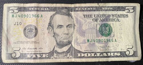 $5 BILL FANCY SERIAL NUMBER BIRTHDAY RESERVE NOTE APRIL 9 1966 SEPTEMBER 4 1966