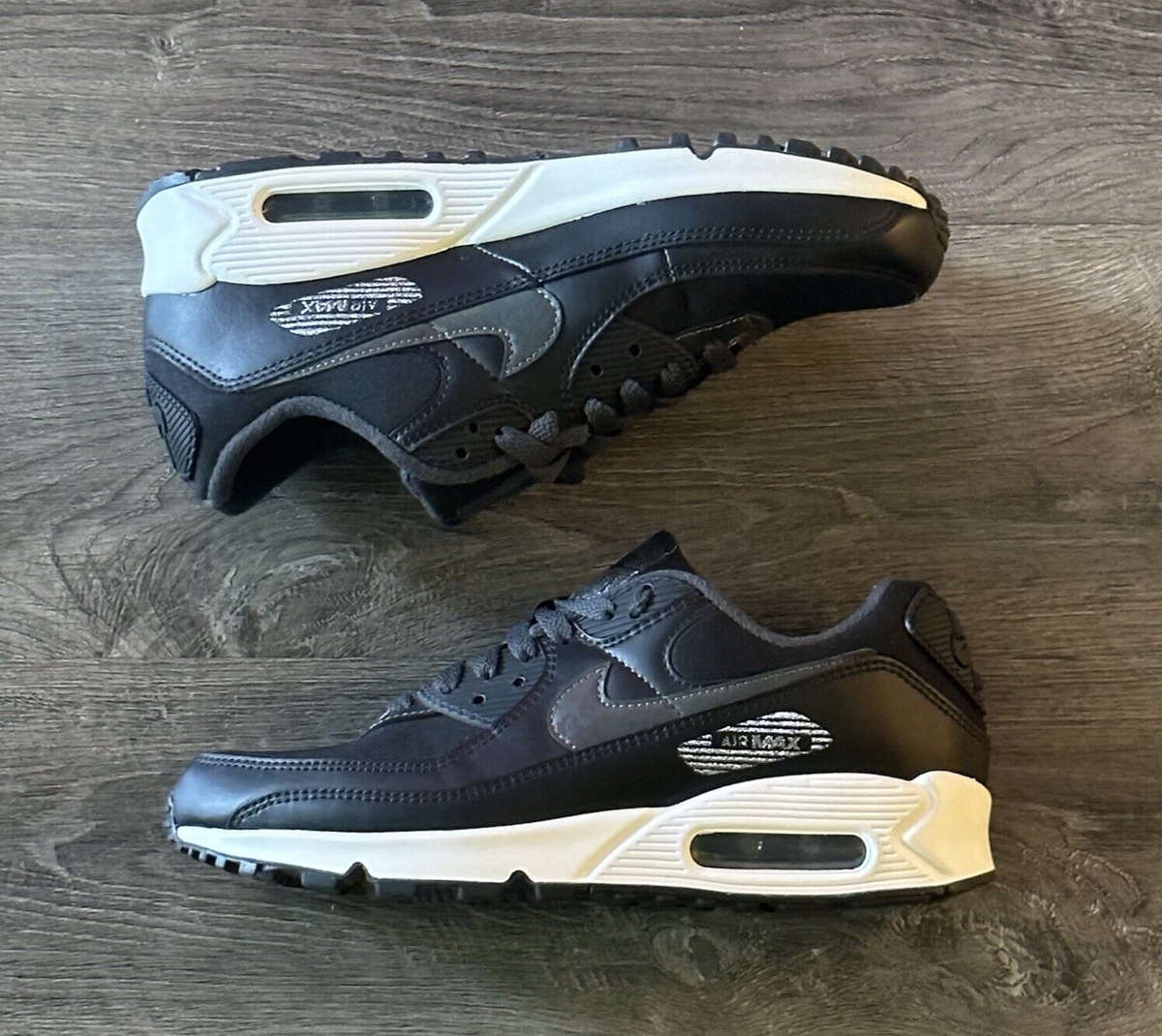 Nike Air Max 90 Leather Black White Womens Shoes DC9445-001 Size
