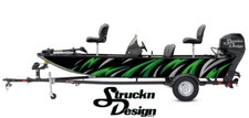 Retro Grey Green Curved Lines Black Vinyl Graphic Decal Kit Fish Boat Wrap USA