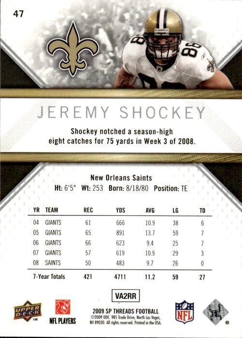 2009 SP Threads #47 Jeremy Shockey SAINTS - Image 2 of 2