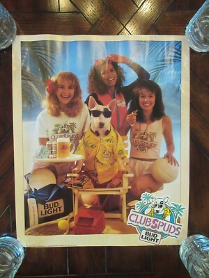 1988 Budweiser Club Spuds Mackenzie Poster Beer 14x17 Vintage